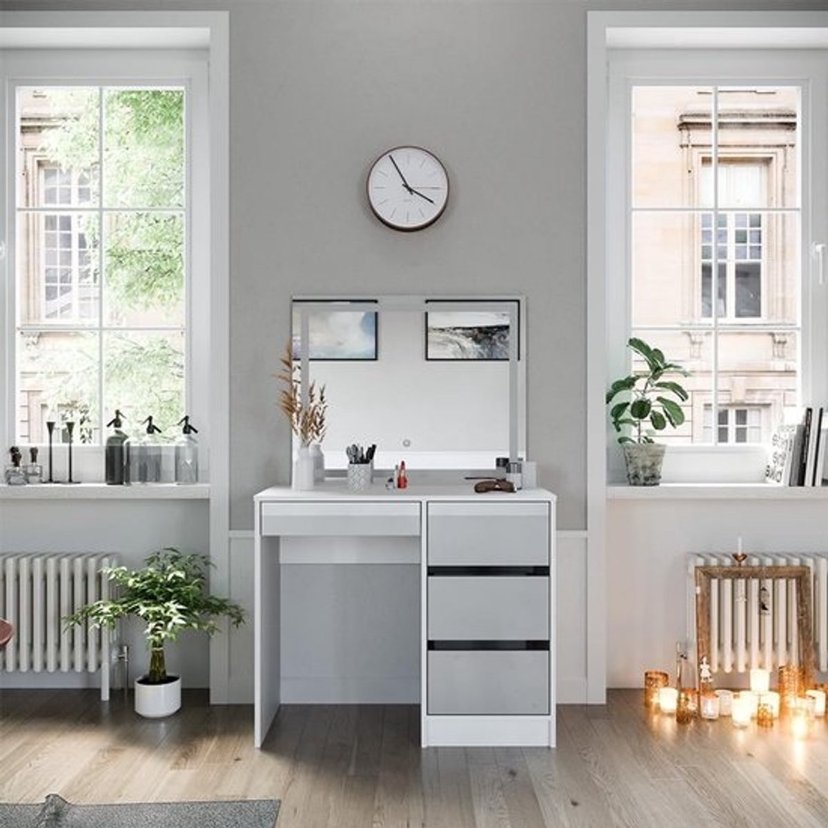 Moderne Make-up Tafel in Hoogglans Wit met LED Spiegel