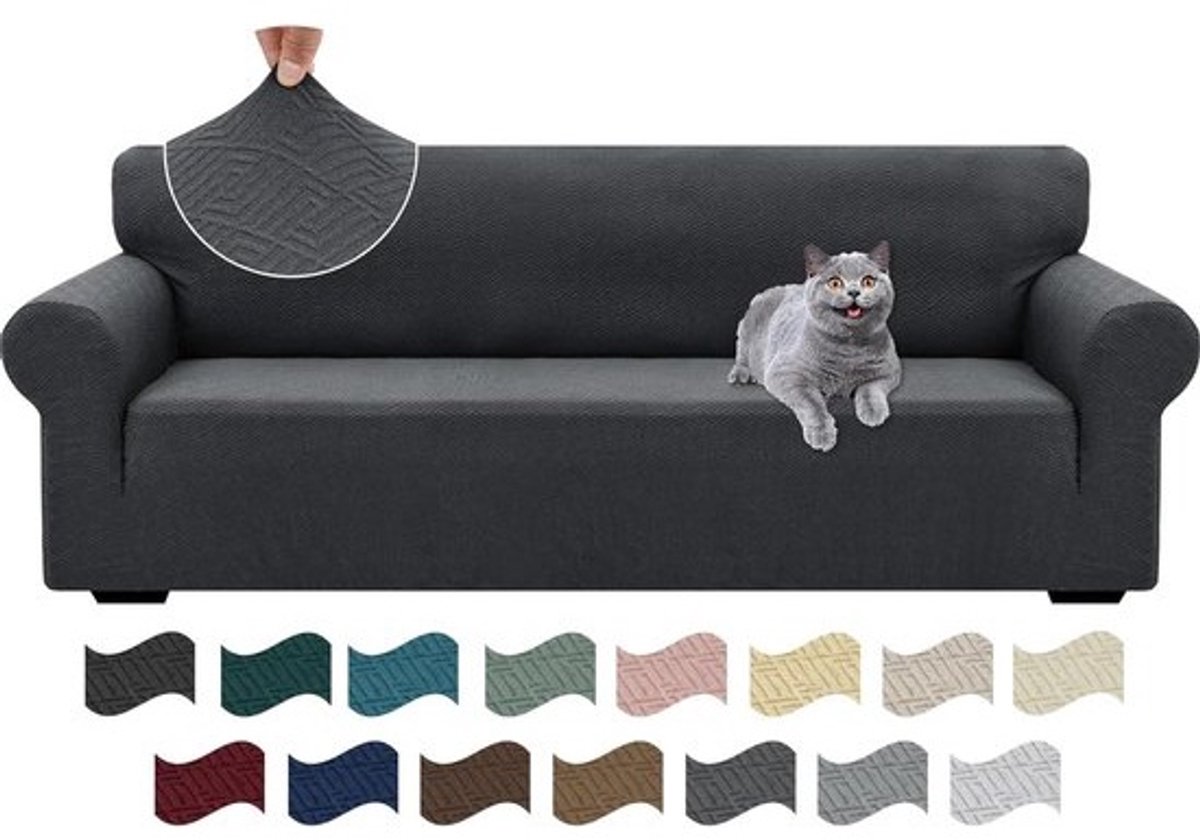 Bankhoes 4 Zits - Sofahoes Elastisch - Bank Beschermen - Anti-slip Schuimankers - 1 Stuks - Donkergrijs