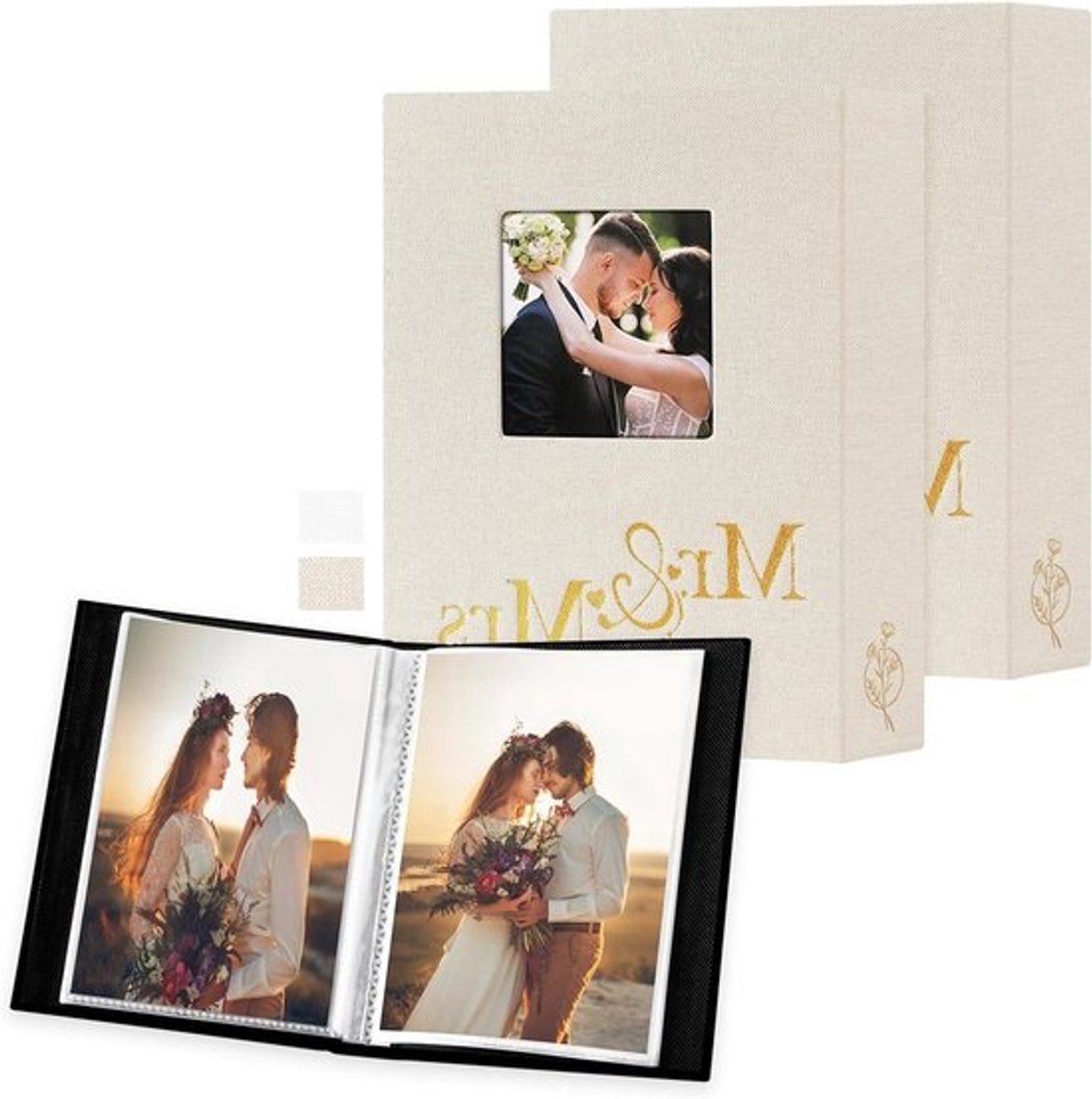 Fotoalbum Linnen - Album 50 Foto's - Bruiloft Herinneringen - Chique Omslagvenster - 17x13x3 cm - Beige