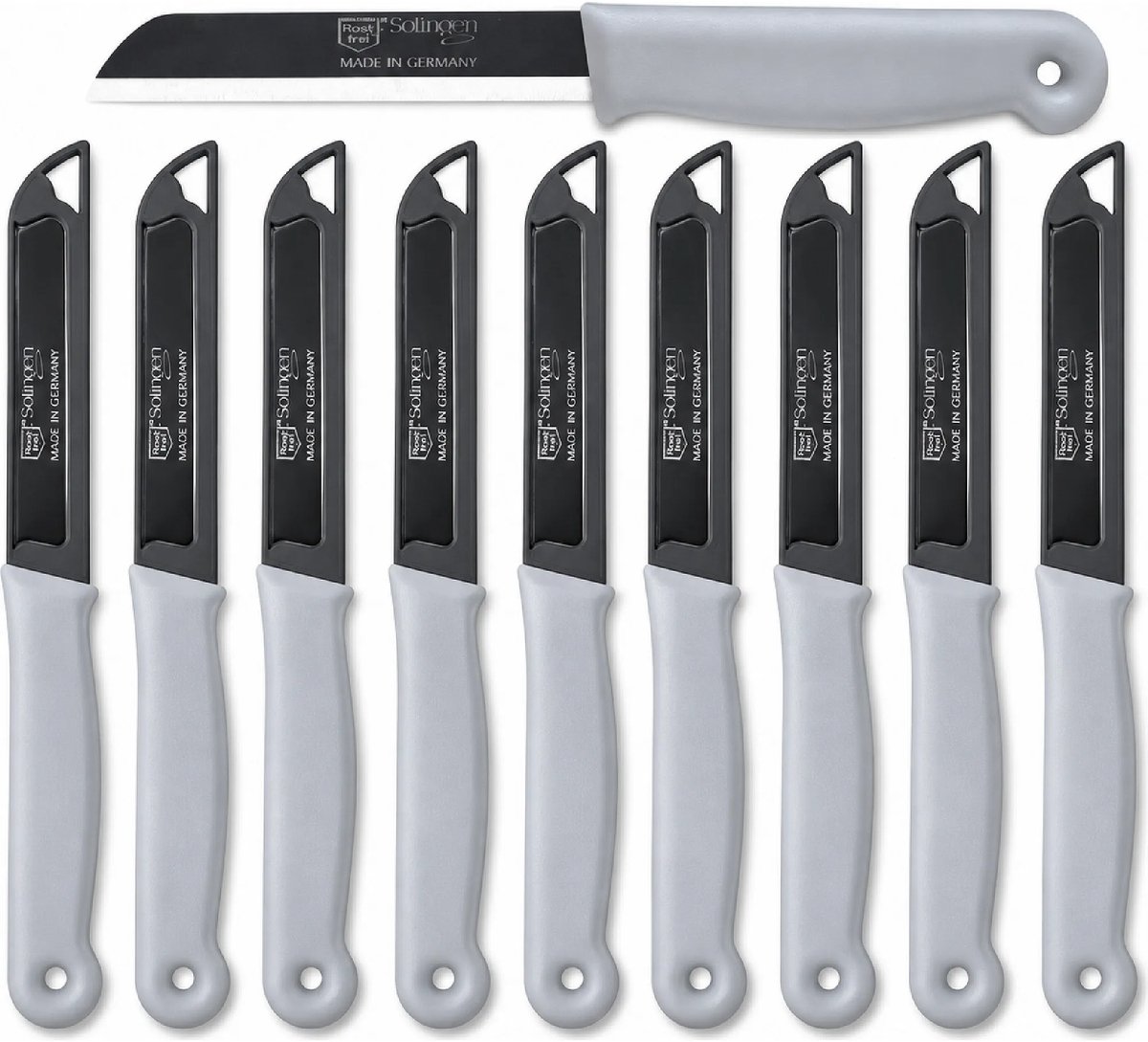 Solingen Schilmesje – RVS Glad – 18,5 cm met Blade Cover – Pastelgrijs – 10 stuks