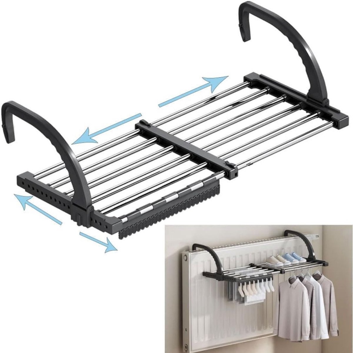 Zolvano® Wasrek Hangend Trapgat - Voor Radiator - Droogrek Ophangbaar-65D x 35B x 5H