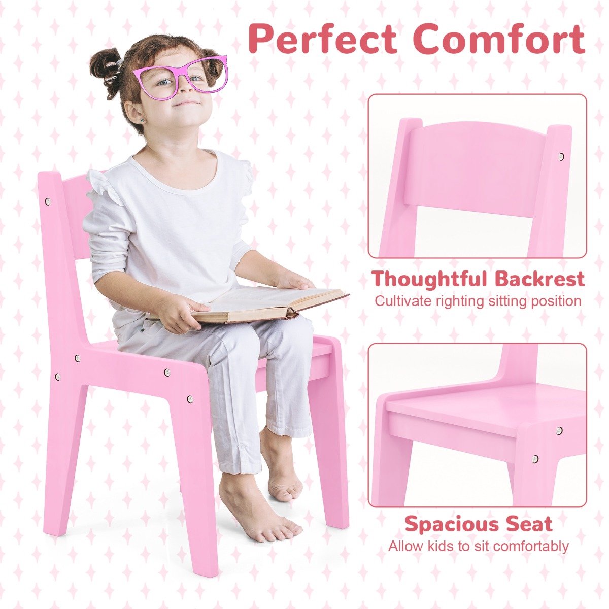 SureDeal® - Kaptafel en Stoelenset voor Kinderen - Make-Upspeelset - Met Planken - Houten Kaptafelset - Tweekleurige LED-Verlichting - Roze