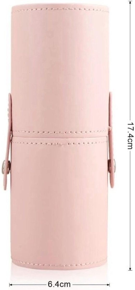 Roze Make-up Borstel Houder PU Leer - Cosmetische Organizer met Deksel