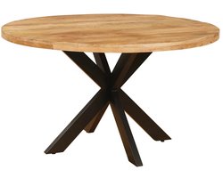 Eettafel Rond - Mangohout Naturel - 120 cm - Geschikt voor 4-6 personen - Stalen Matrix Onderstel Zwart