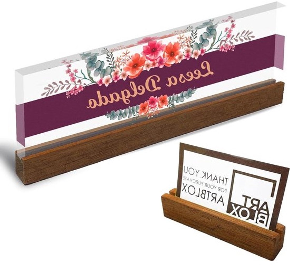 Gepersonaliseerd Naamplaatje - Naambord Bureau - Bureau Decoratie - Wilde Bloemen Ontwerp - 20.32 cm - Helder Acryl