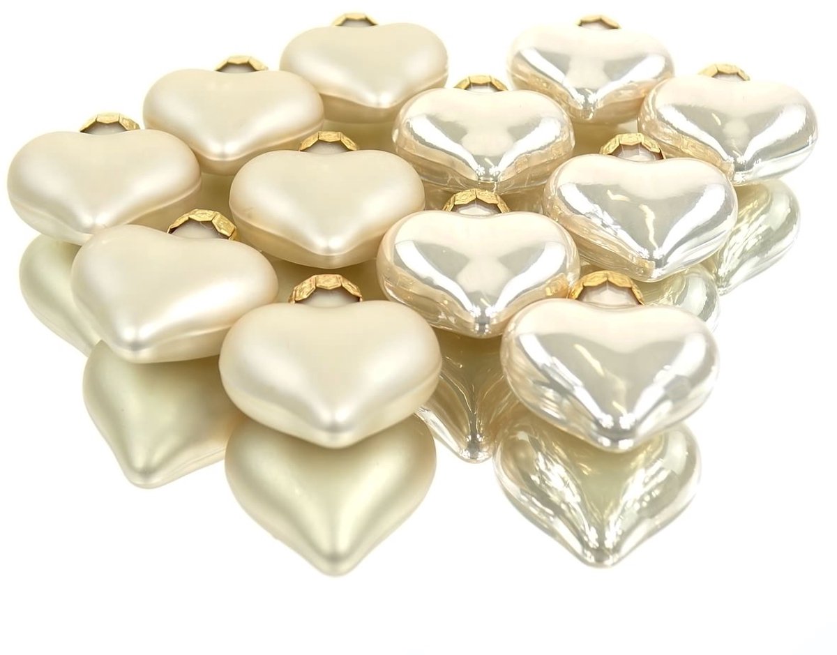 Kaemingk Kersthangers hartjes Pearl beige 4 cm glas - 12 stuks