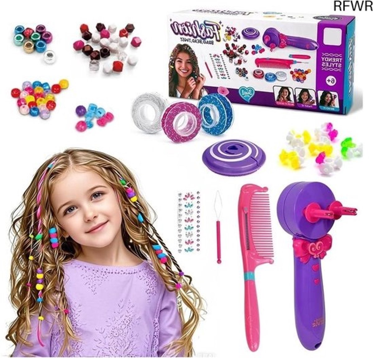 RFWR® Haarvlechtmachine voor creatieve meisjes - 3-in-1 automatische vlechttool met haardecoratieset