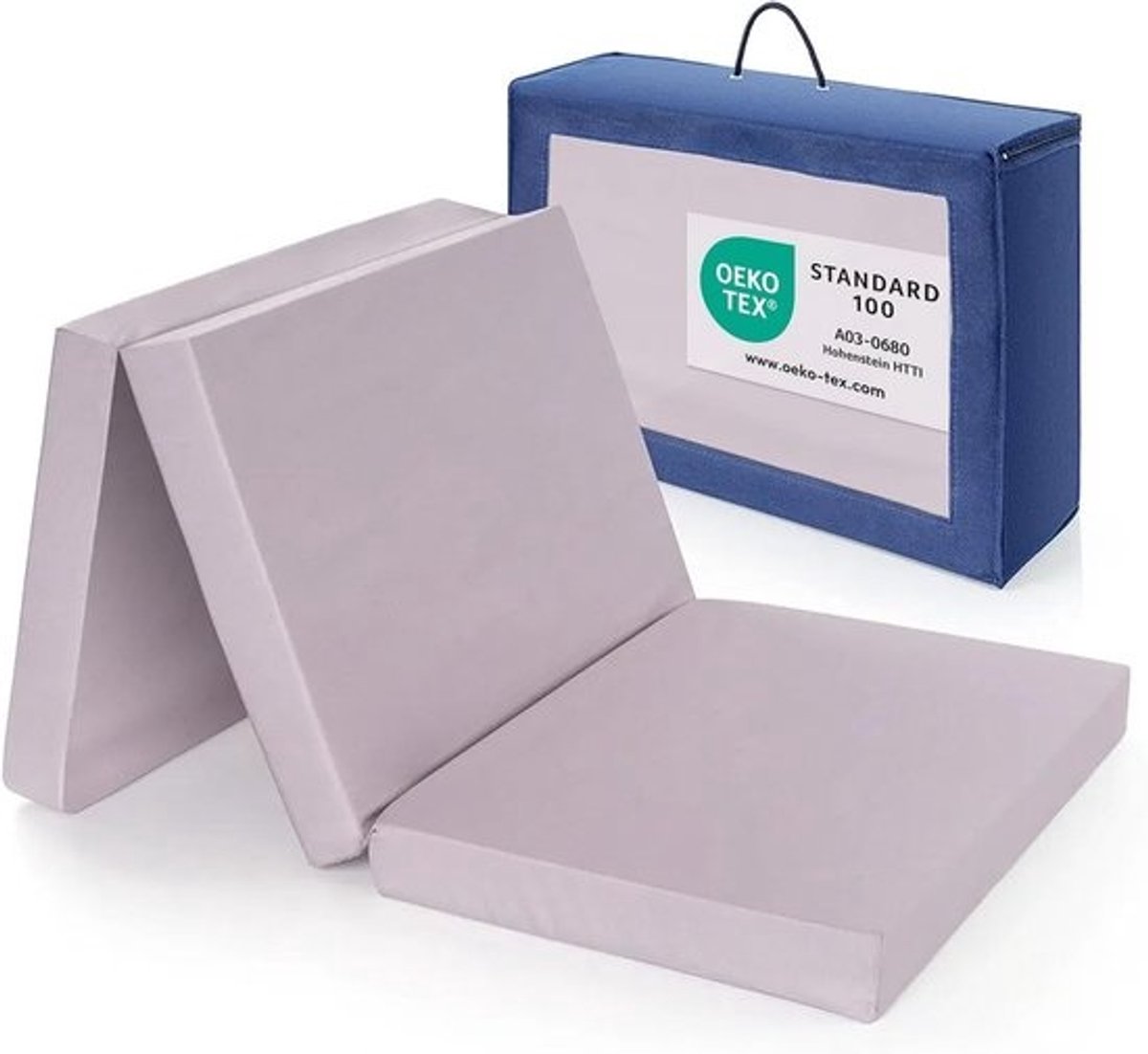 Campingbed Vouwmatras 120 x 60 cm - 6 cm Dik - Ademend & Wasbare Hoes - Oeko-Tex Gecertificeerd - Inclusief Draagtas - Grijs
