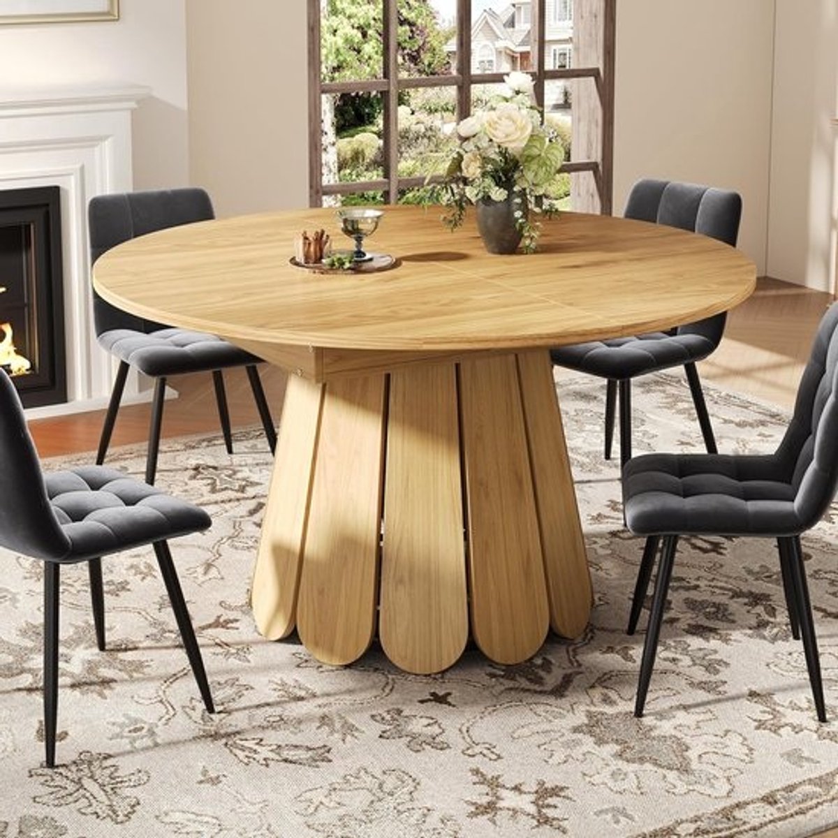 Eettafel Uittrekbaar - Keukentafel Balkontafel - Ruimte voor 6 - Ovaal Uitschuifbaar - 118-158x118x76cm - Houtkleur
