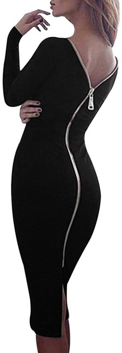 Sexy Mouwjurk voor Dames met Ritssluiting en Ruguitsparing