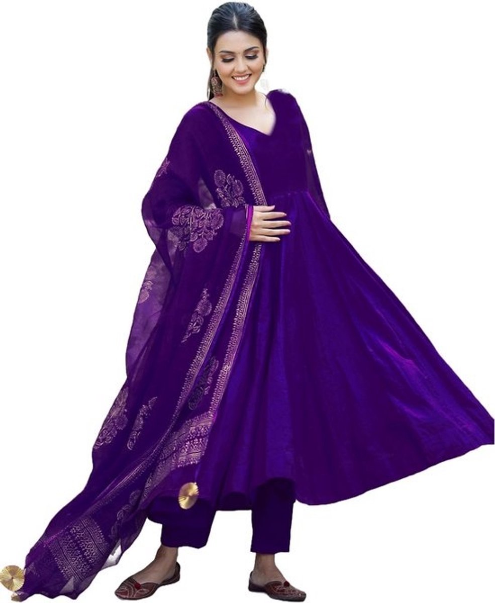 Dames Kurta Set met Lange Top, Broek en Sjaal
