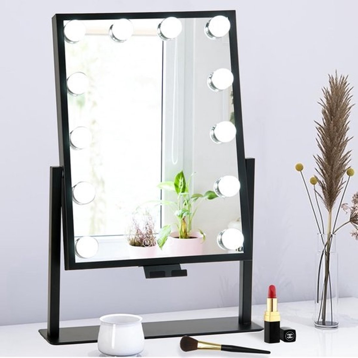 Verlichte Hollywood Make-up Spiegel met 9 Dimbare Lampen en 3 Lichtmodi