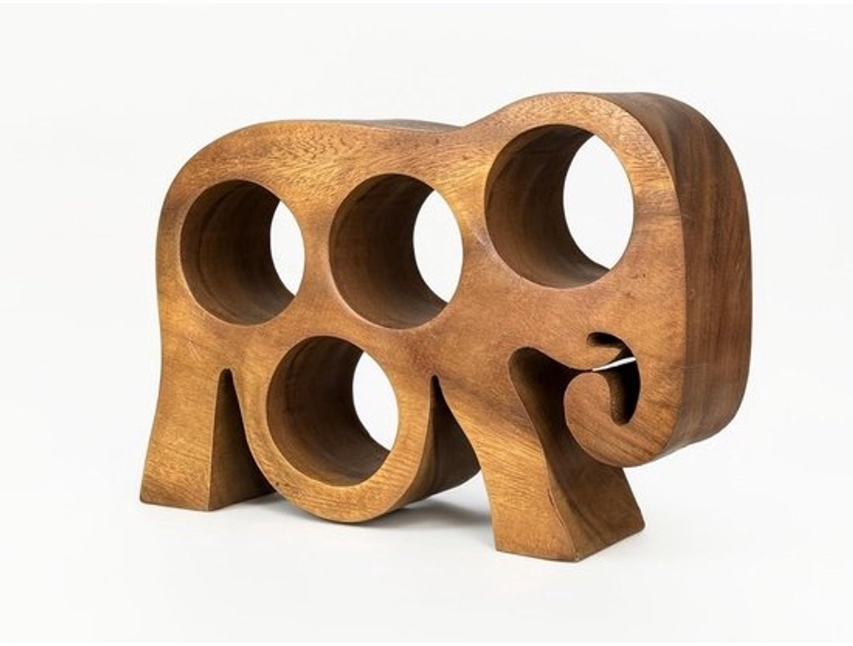 Wijnrek Olifant - Flessenhouder Hout - Keuken Opbergen - Handgemaakt Uniek - 9x33x25cm - Bruin