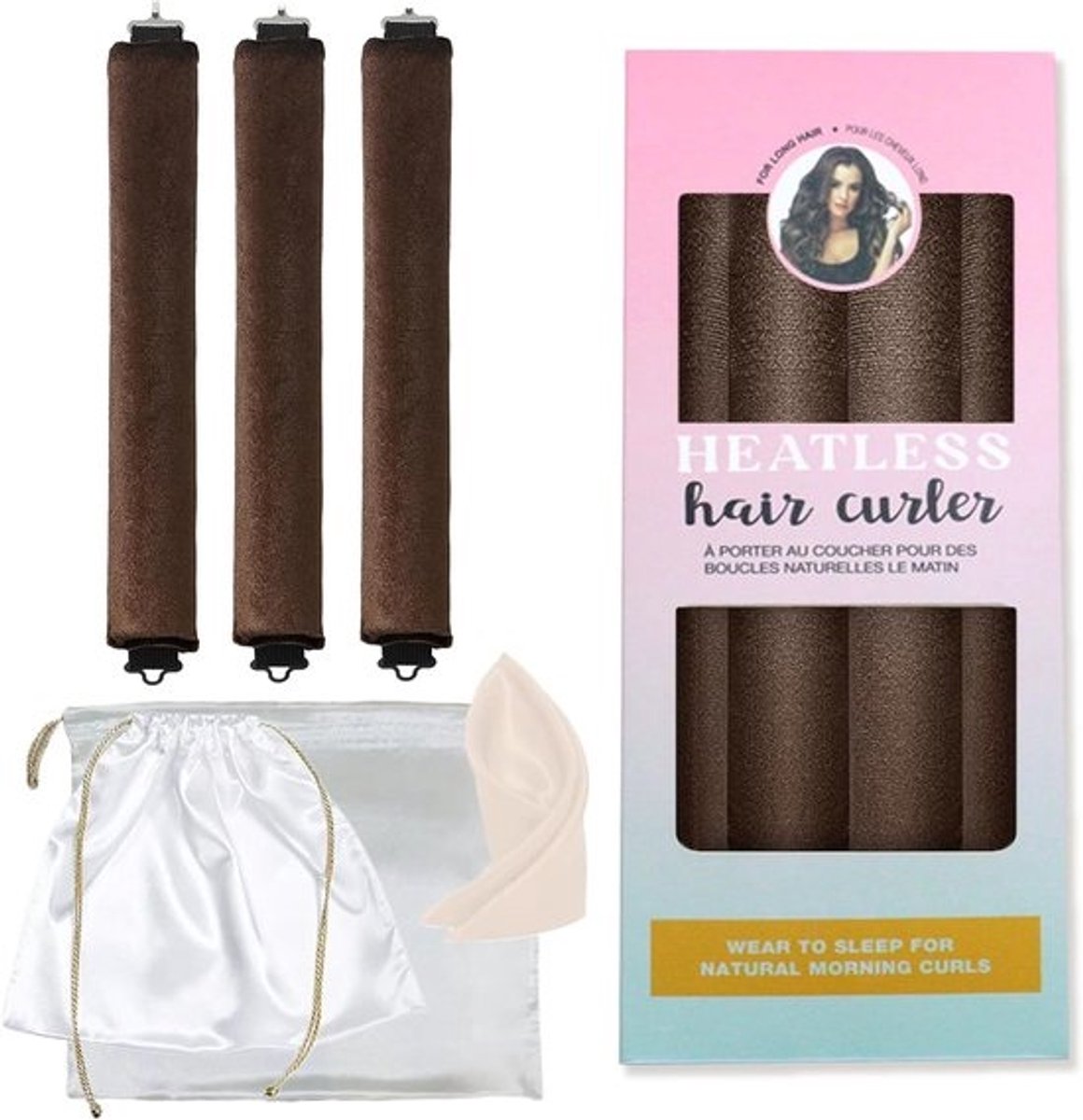 Allecto Plus - 3-delige haarkruller set voor haarkrullen zonder hitte - Met luxe tas en sjaal - Krulspelden voor alle haartypes - Bruin - Haarstylingaccessoires