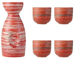 Traditionele Japanse Sake Set van 5 Keramische Mokken - Handbeschilderd voor Sake, Pruimenwijn en Soju