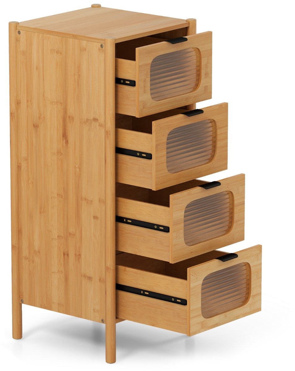 SureDeal® - Dressoir - Laden Opbergkast Bamboe - Gestreepte Laden Gehard - 40x40x97 cm - Naturel