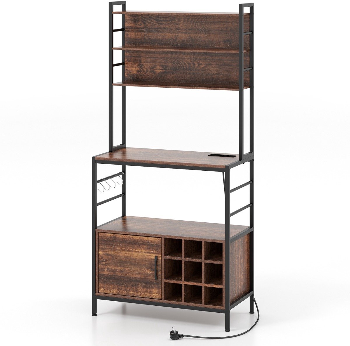 SureDeal® - Dressoir - Keukenplank - Stopcontacten Koffiebarkast - Haken Wijnrek Stevig - Rustiek Bruin - 80x40x170 cm - Koffiebruin