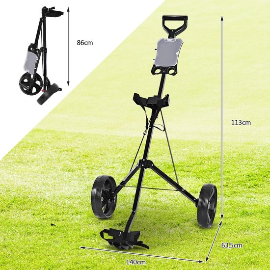 SureDeal® - Golf - Opvouwbare Trolley Staal - Scorekaart Houder Wiel - 140x63,5x113 cm - Blauw van suredeal — afbeelding 2