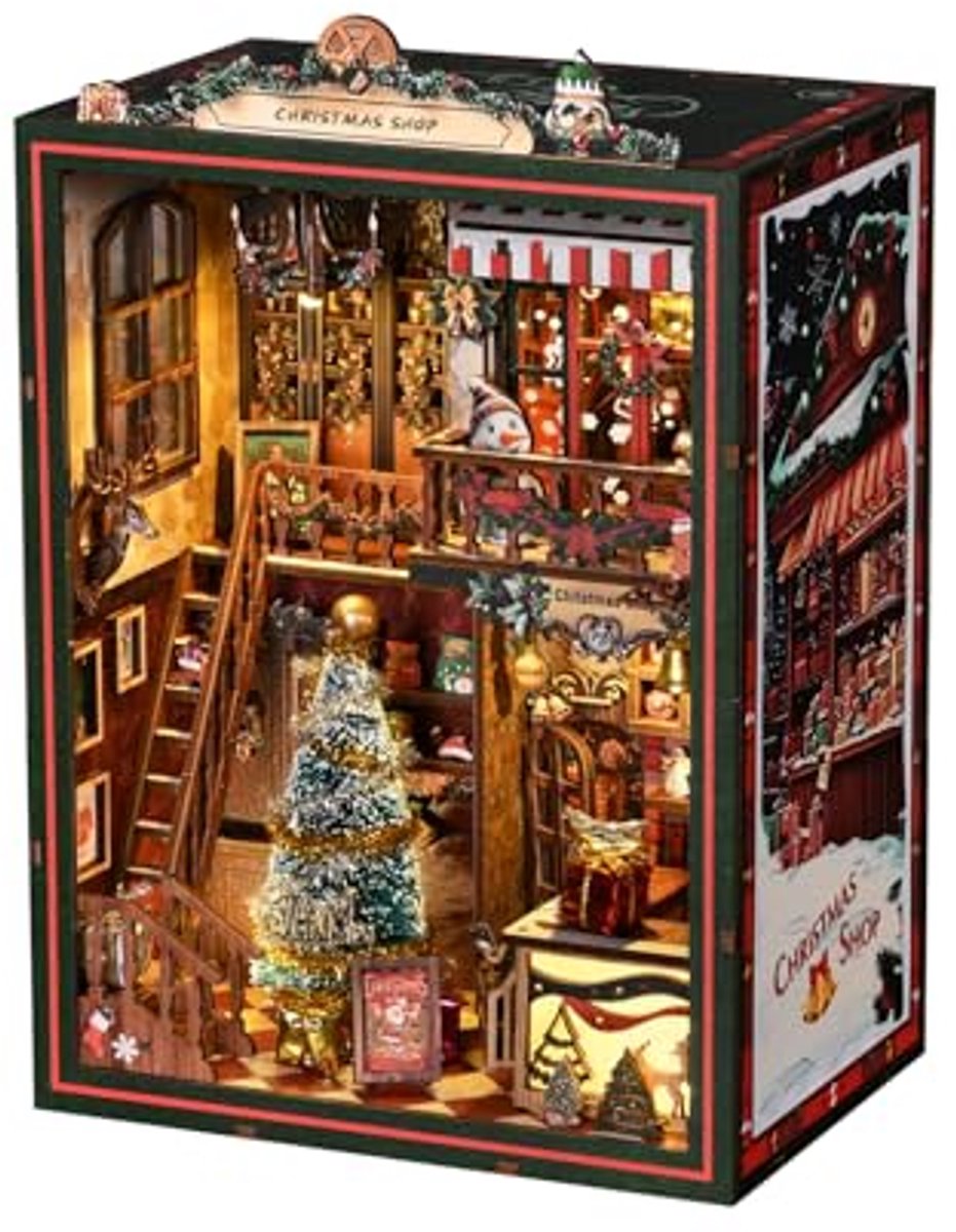 Namajunas - DIY Christmas Store - 3D puzzel - 16x11x21cm - LED Touchlamp - Modelbouwpakket - Bouwpakket - Knutselen - Book Nook - Woondecoratie - Boekenkast Decoratie - Cadeau voor Volwassenen 15+ - Batterij niet inbegrepen - Hobby - Boekhoek