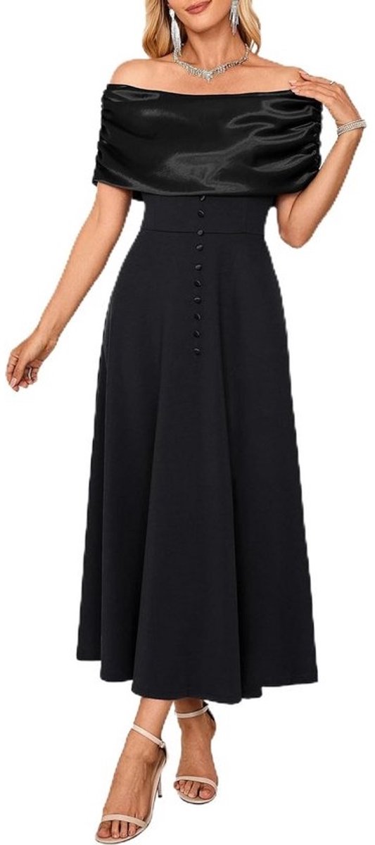 Avondjurk dames off-shoulder met ruches A-lijn elegante jurk