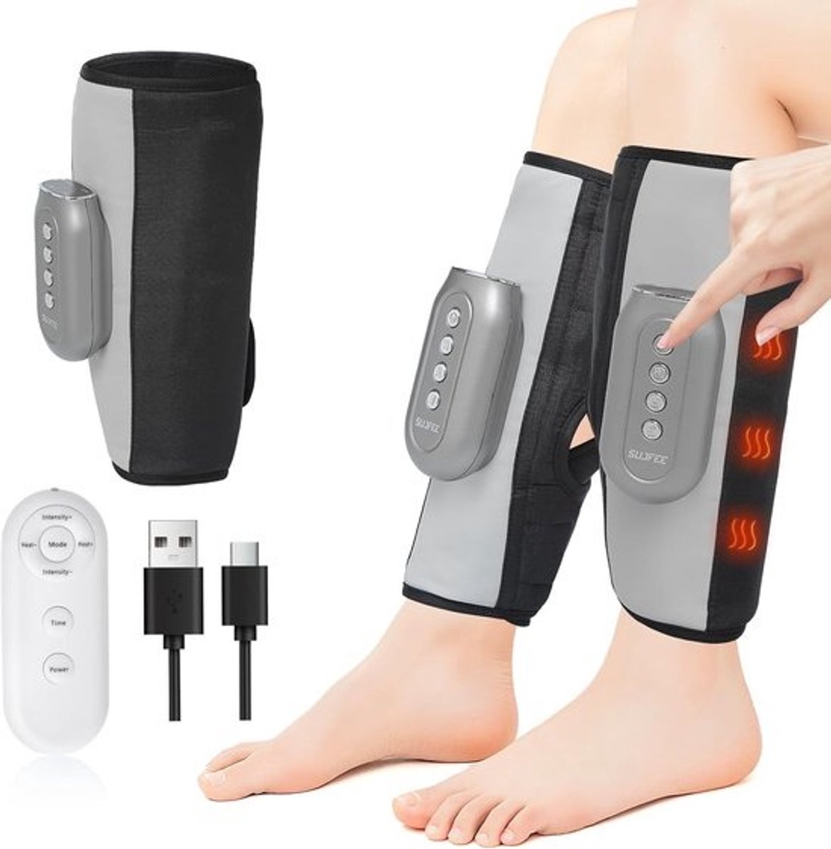 Beenmassager met Warmte - Luchtcompressie Apparaat - Spierontspanning Bevorderen - 5 Luchtkussens met Hitte - Tot 58 cm - Grijs