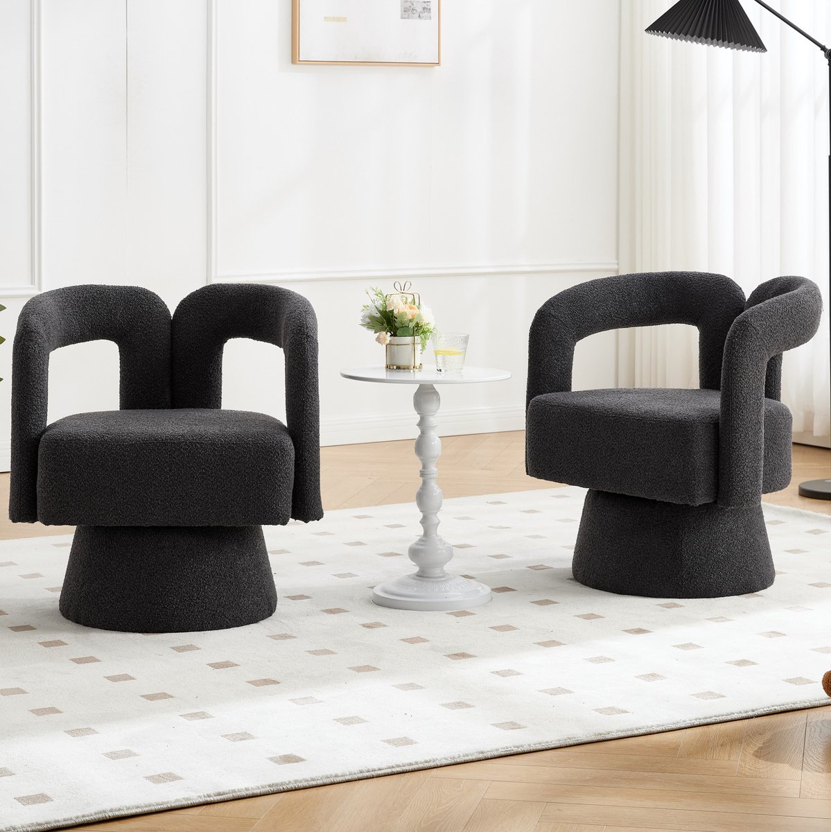 Wishdor Fauteuil - Draaibaar - Bouclé zitting - Modern design - Woonkamer slaapkamer kantoor - Donkergrijs - 67 x 55 x 74 cm