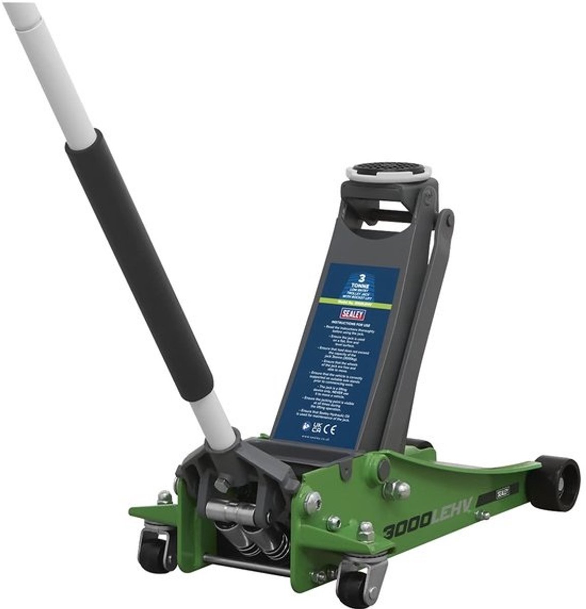 SnelShoppen - 3 Ton Lage Profiel Auto Krik met Raketlift - Hoog Visgroen - 3000LEHV - Professionele Hydraulische Krik voor Onderhoud en Reparatie