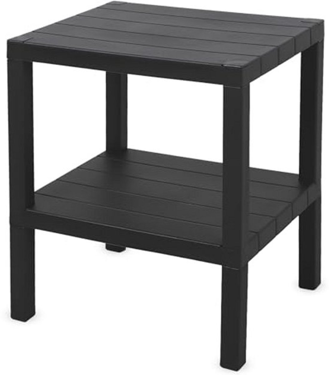 Kleine Kunststof Bijzettafel Antraciet met 2 Niveaus voor Woonkamer en Balkon - 45 x 38 cm