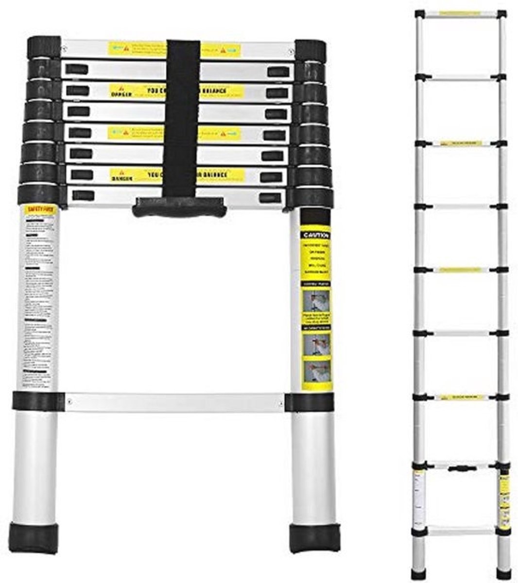 Telescopische Ladder 2,6 m - Antislip Alu Ladder met Draaggreep, Belastbaar tot 150 kg