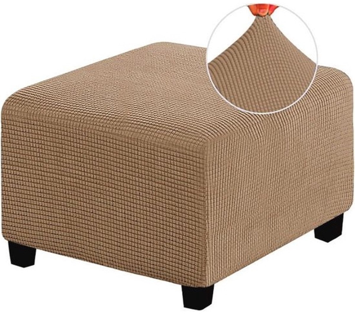 Zachte stretch jacquard poef hoes voor voetenbank, waterdicht en antislip met elastische bodem, machinewasbaar, kaki