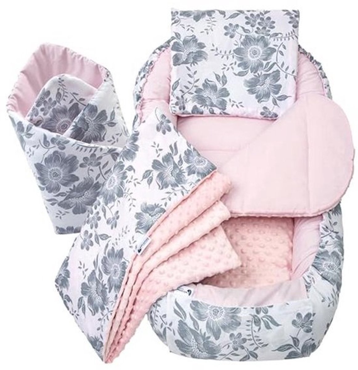 5-delige Babynest Set - Katoenen cocon met uitneembaar inzetstuk, knuffel nestje en speelmat voor baby's