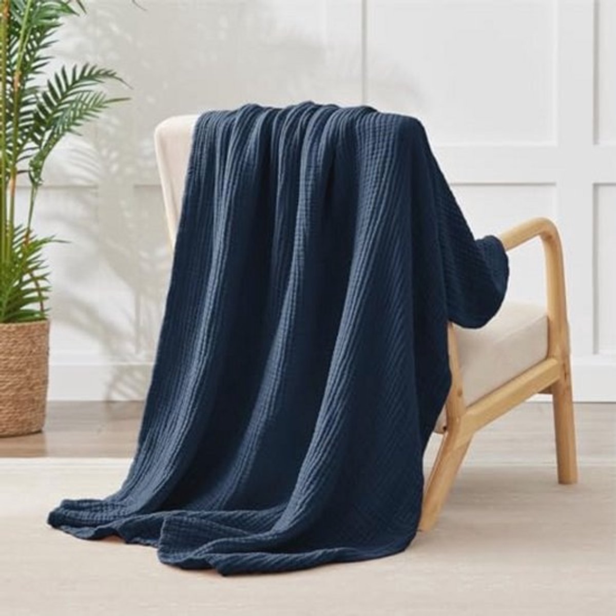 100% Katoenen Mousseline Dekentje 50x69 Inch - Ademend en Lichtgewicht - Zomerdeken voor Volwassenen - Geschikt voor Elk Seizoen - Navy Blauw