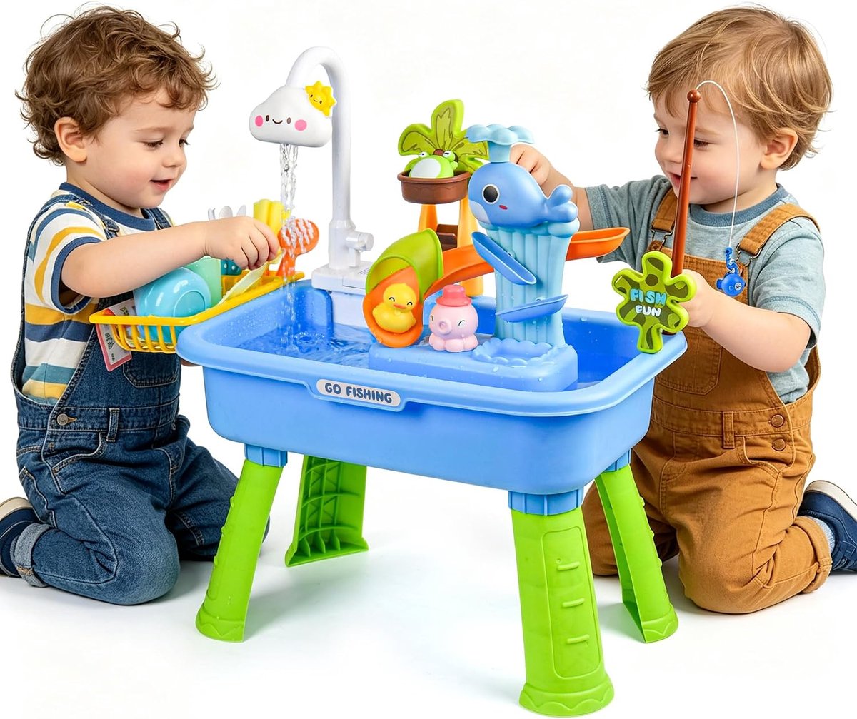 Blauwe watertafel voor peuters - Sensorische watertafel voor buiten, geschikt voor kinderen vanaf 18 maanden, inclusief accessoires voor waterspeelgoed.