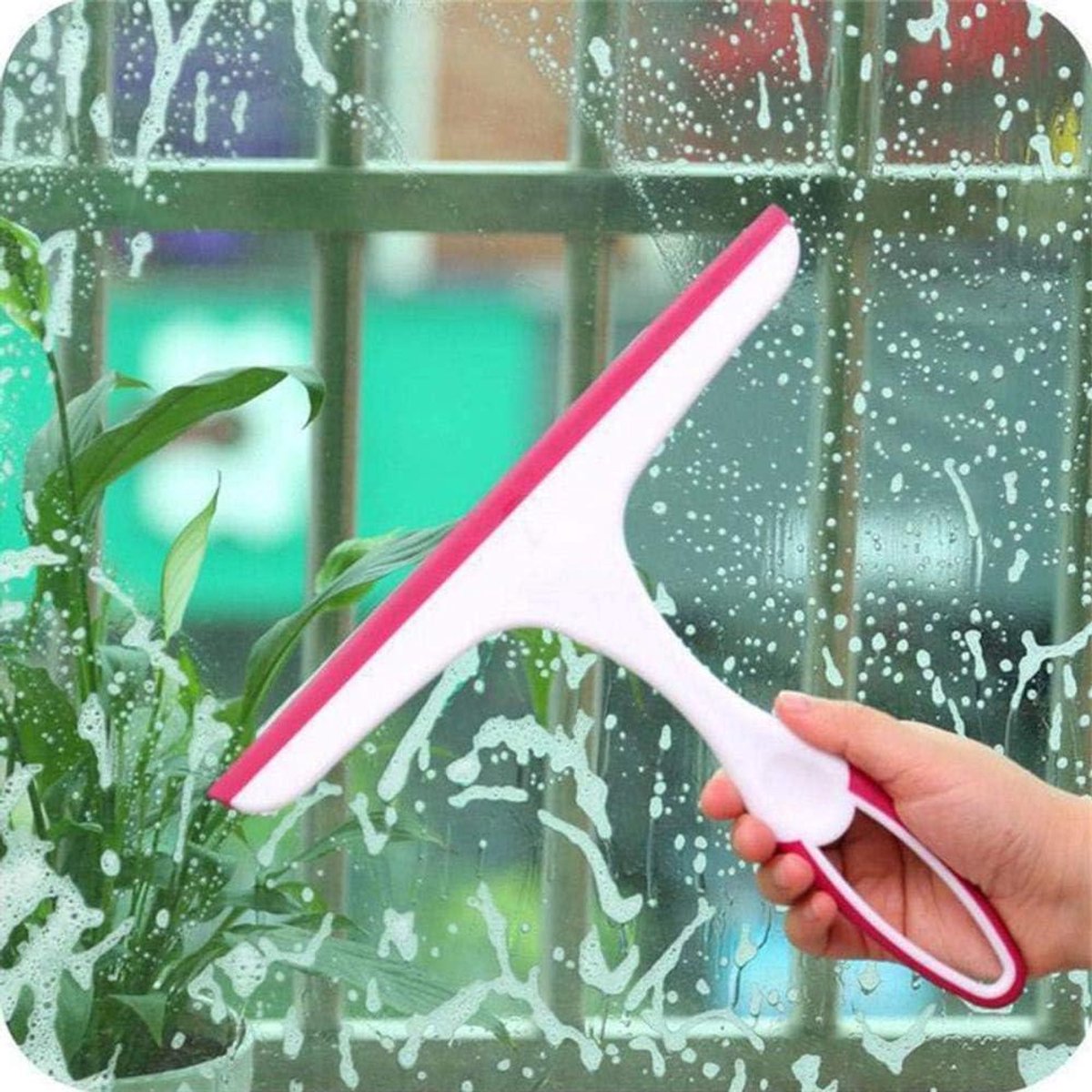 Glazen Raamwisser - Zeep Reiniger - Gladde Oppervlakken - Ergonomische Grip - 21.5x19.5cm - Roze