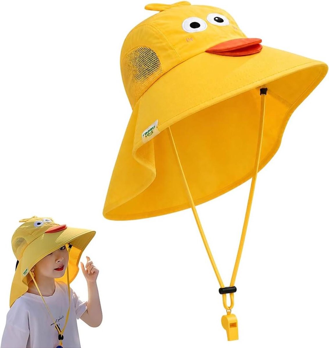 Zonnehoed Peuter - Zomerhoed Kinderen - Outdoor Bescherming - Met Windtouw - 19.6 cm - Geel