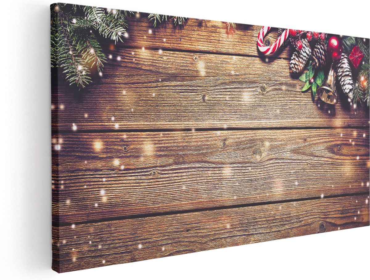 Artaza Canvas Schilderij Kerst Sfeer Achtergrond Met Dennenbomen - 180x90 cm - Groot - Wanddecoratie Woonkamer - Schilderijen - Muurdecoratie
