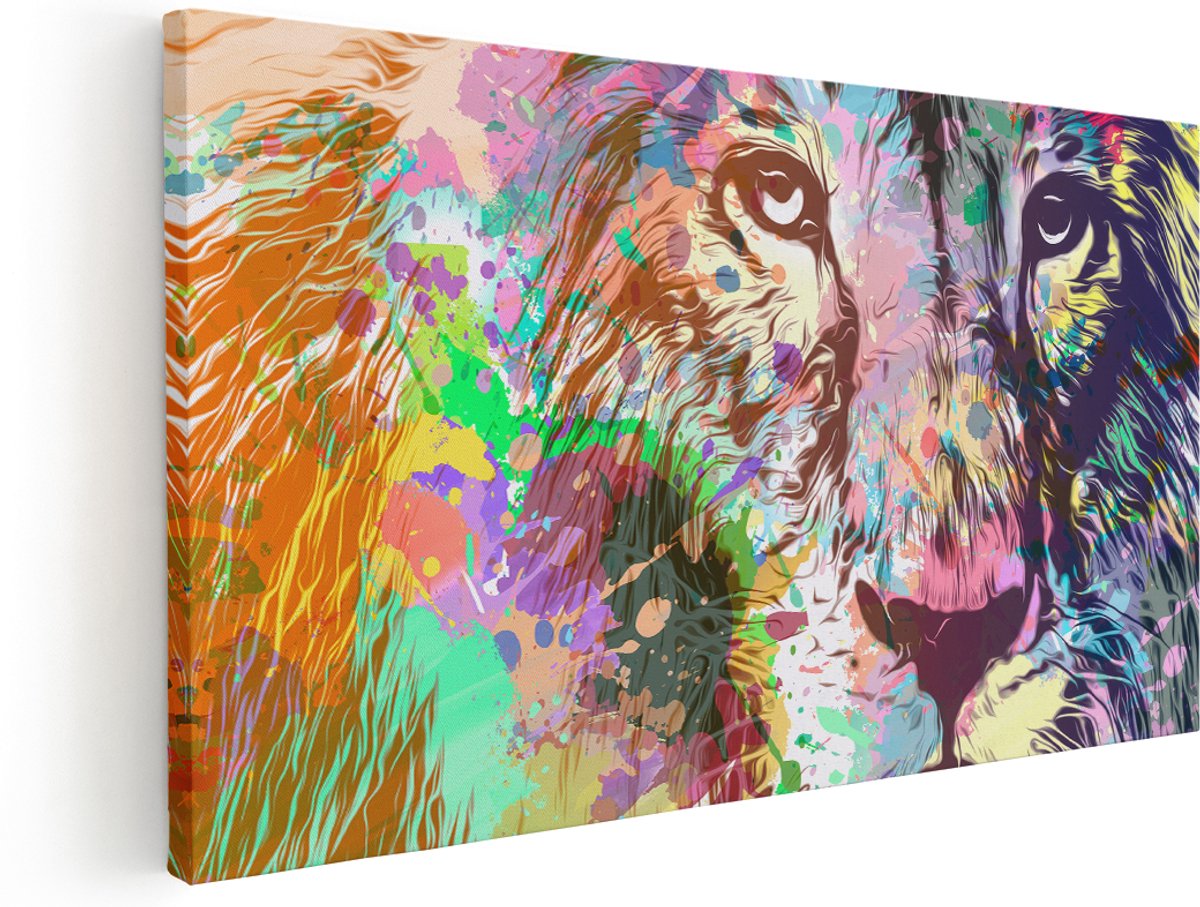 Artaza Canvas Schilderij Gekleurde Leeuw - Abstract - 180x90 cm - Groot - Wanddecoratie Woonkamer - Schilderijen - Muurdecoratie