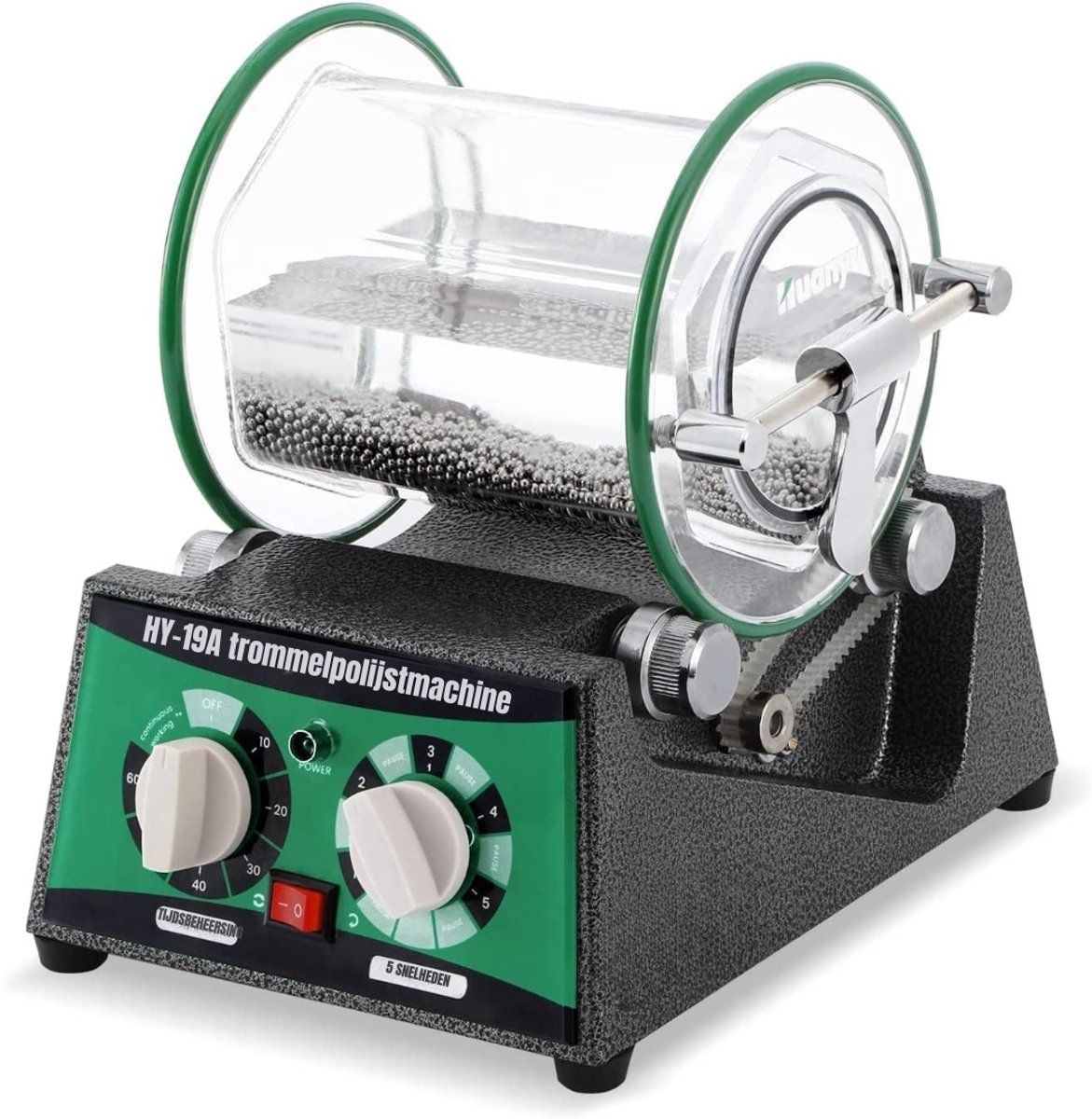 QORA® Professionele Electrische Rock Tumbler - Polijsttrommel - Rock Tumbler - Stenen Polijsten - Polijst trommel voor Stenen & sieraden - Hobby - Groen - ‎34cm x 30cm x 25cm