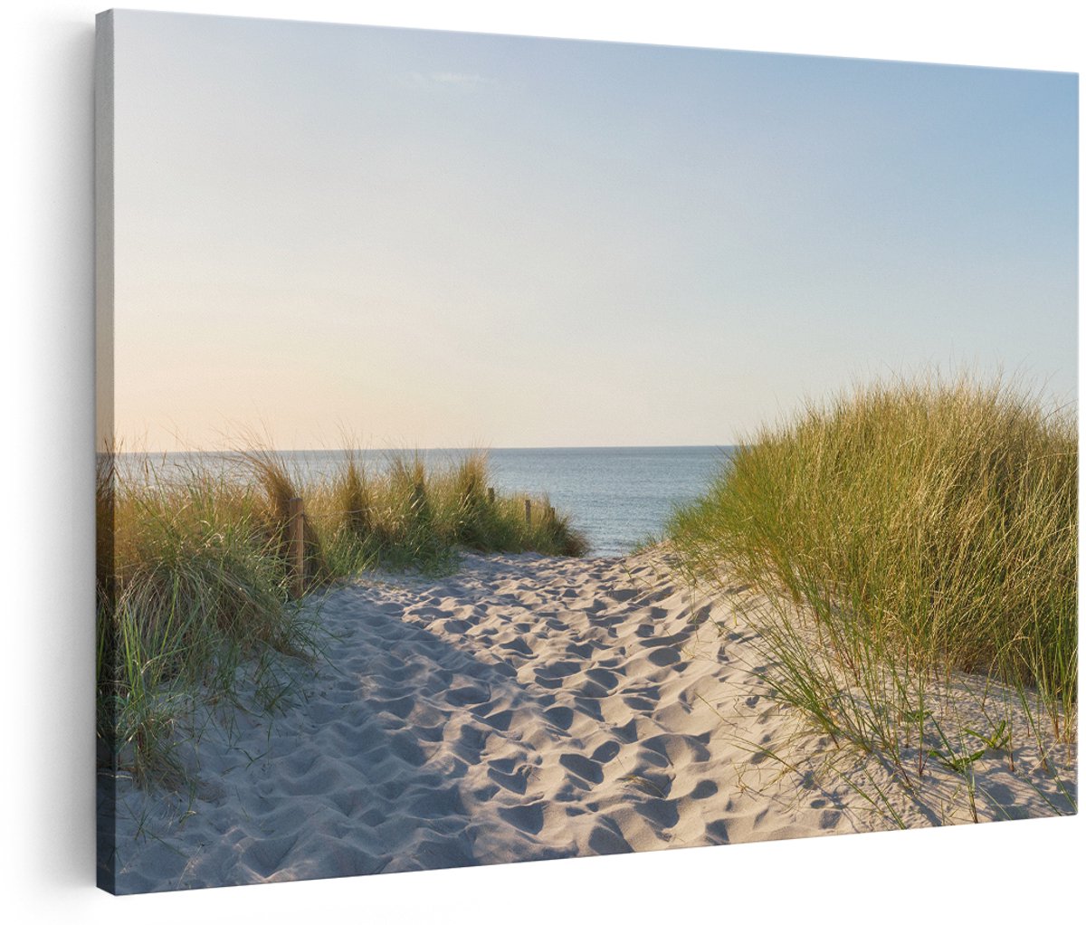Artaza Canvas Schilderij Voetpad in de Duinen met Zon - 180x120 cm - Groot - Foto Op Canvas - Wanddecoratie Woonkamer