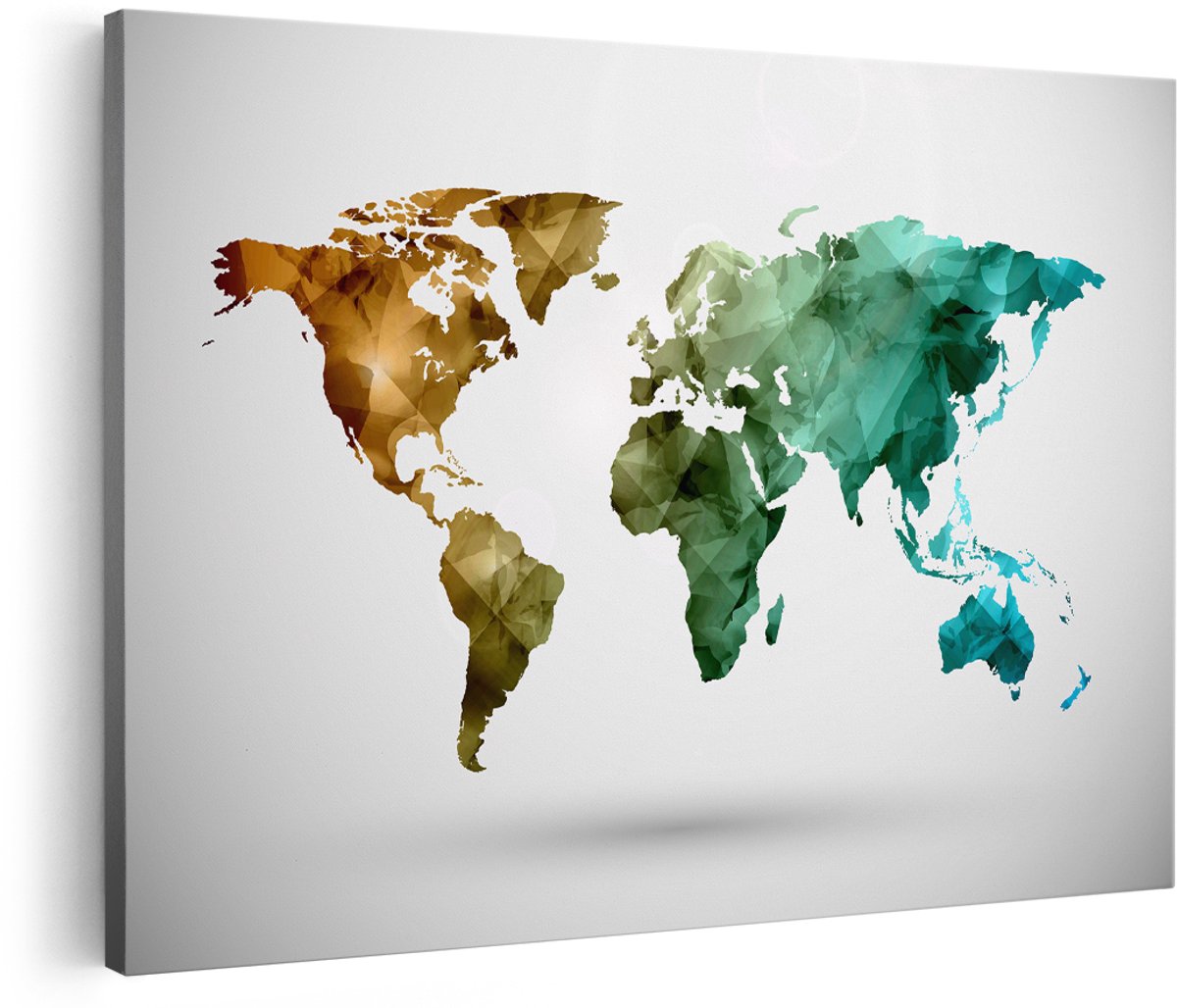 Artaza Canvas Schilderij Kleurrijke Wereldkaart - Abstract - 180x120 cm - Groot - Foto Op Canvas - Wanddecoratie Woonkamer