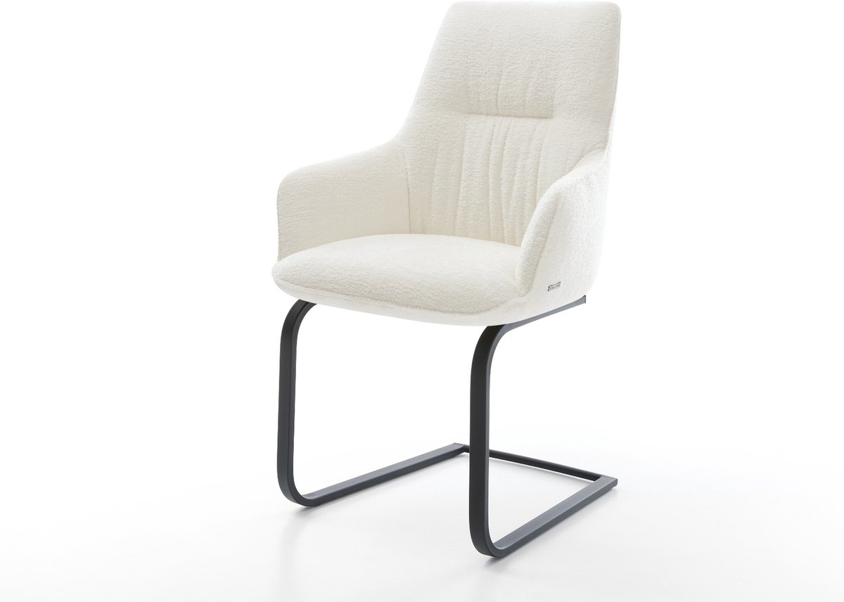 Sledestoel Zelia-Flex met armleuning sledemodel vlak zwart bouclé zacht beige pocketveer kern