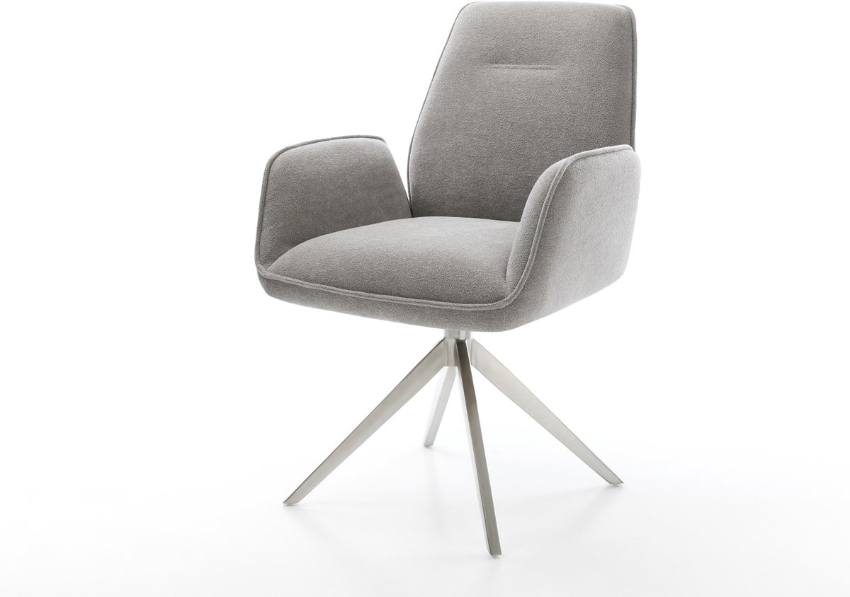 Eetkamerstoel Zoa-Flex kruisframe breed roestvrij staal zachte stof met structuur grijs 360° draaibaar rocker-functie pocketveer kern