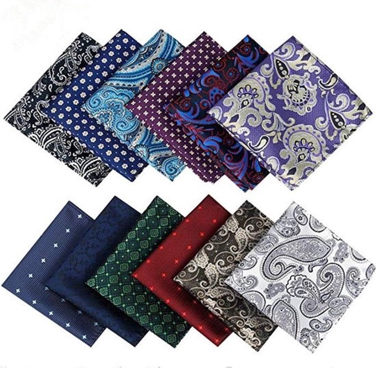 12 Stuks Heren Zakdoeken Zijde Patchwork Stijlvol voor Pak en Kostuum