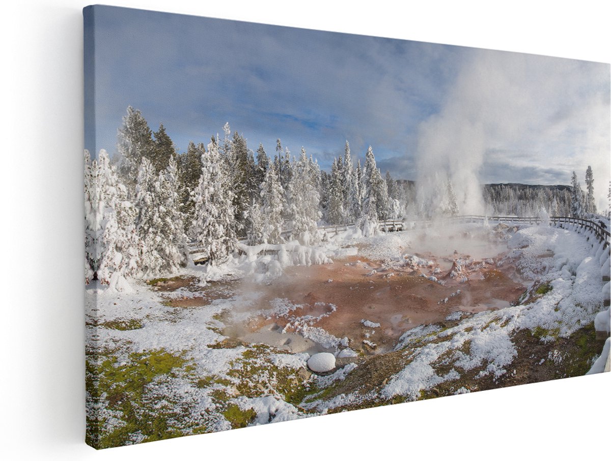 Artaza Canvas Schilderij Winterlandschap Yellowstone - 180x90 cm - Groot - Wanddecoratie Besneeuwde Bomen - Muurdecoratie Natuur - Schilderijen Op Canvas