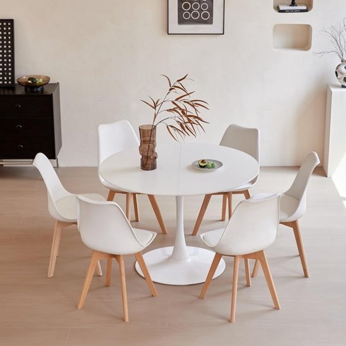 Ronde Eettafel Set met 6 Moderne Eetkamerstoelen voor Keuken en Woonkamer