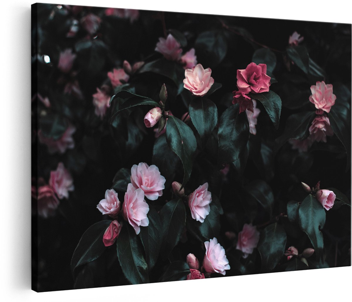 Artaza Canvas Schilderij Bloemen - 180x120 cm - Groot - Wanddecoratie Camelia - Muurdecoratie Natuur - Decoratie Roze Bloesem - Schilderijen Op Canvas