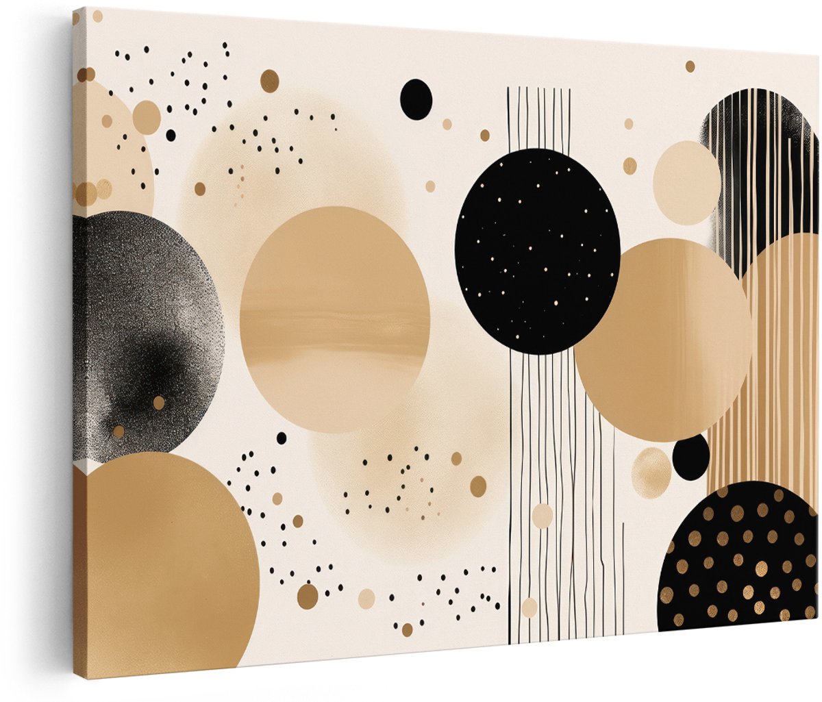 Artaza Canvas Schilderij Abstract - 180x120 cm - Groot - Wanddecoratie Geometrisch - Muurdecoratie Japandi - Decoratie Goud Zwart Beige