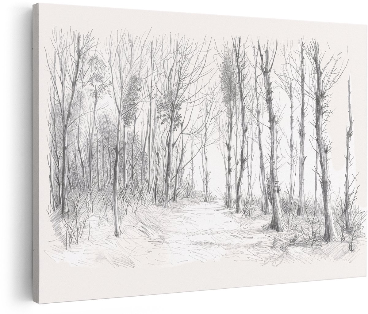 Artaza Canvas Schilderij Bos - 180x120 cm - Groot - Wanddecoratie Natuur - Muurdecoratie Landschap - Schilderijen Zwart Wit Potloodschets Kale Bomen