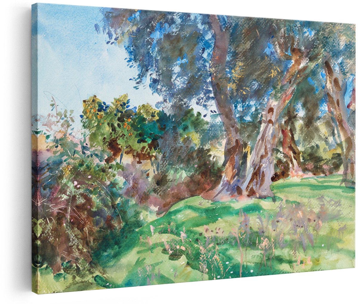 Artaza Canvas Schilderij Landschap - 180x120 cm - Groot - Wanddecoratie Olijfboom - Muurdecoratie Natuur - Decoratie Aquarel Mediterrane Tuin
