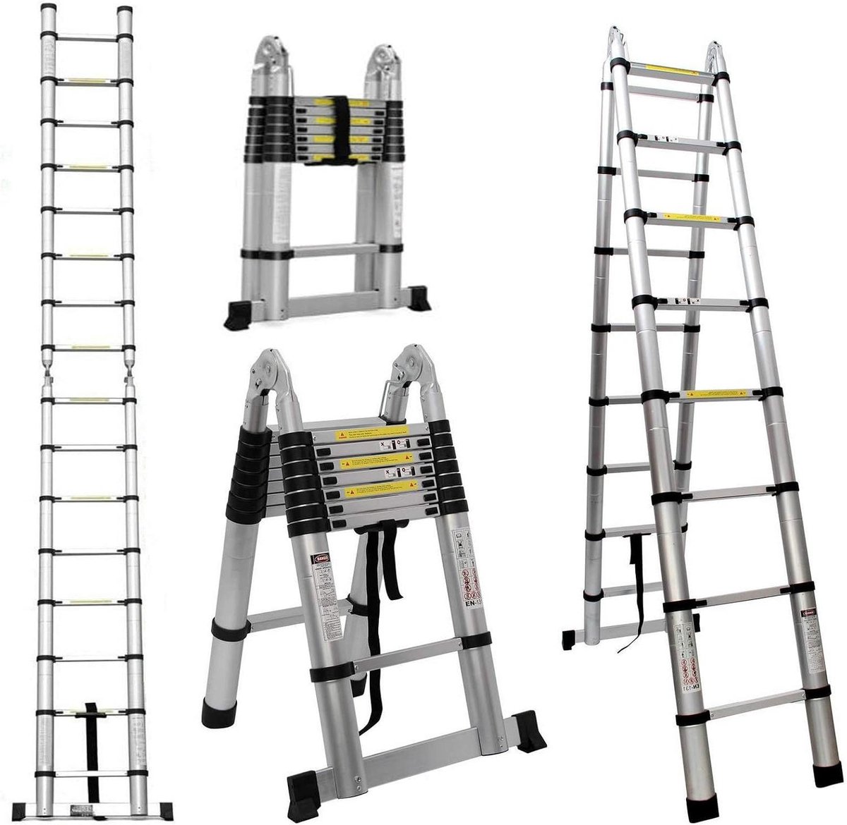 Telescopische Ladder - Vouwladder Aluminium - Werkzaamheden Buiten - Ruimtebesparend Ontwerp - 5 Meter Hoog - Zilver